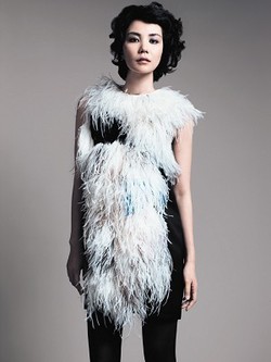服裝:混色駝鳥毛無袖洋裝(CELINE)